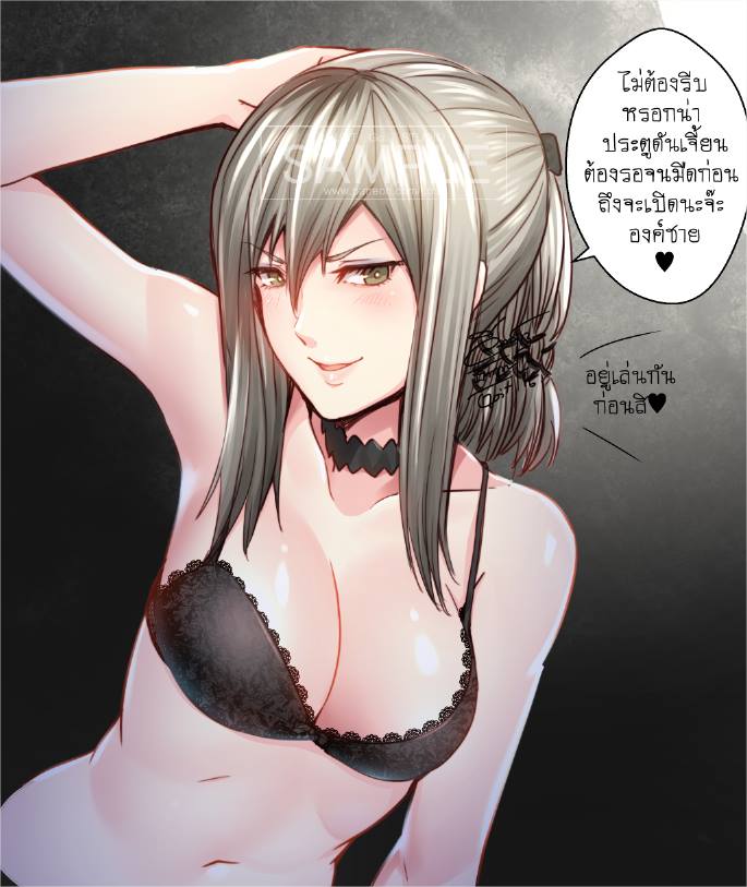 aranea_highwind black_bra bra breasts cleavage commentary_request final_fantasy final_fantasy_xv go-it looking_at_viewer medium_breasts midriff navel smile solo thai translated underwear