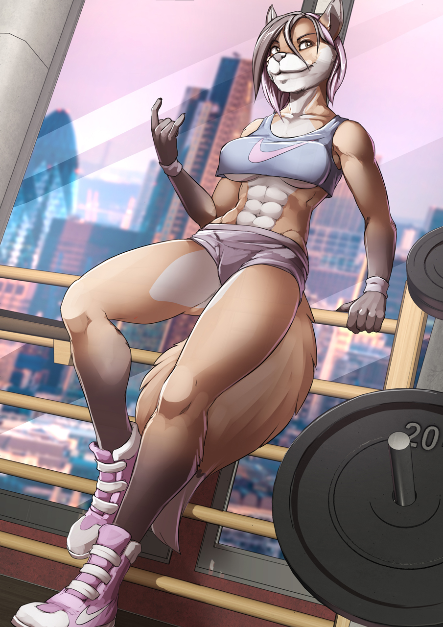2019 5_fingers abs anthro breasts brown_hair canine clothed clothing detailed_background digital_media_(artwork) female fox hair mammal smile solo standing twinkle-sez