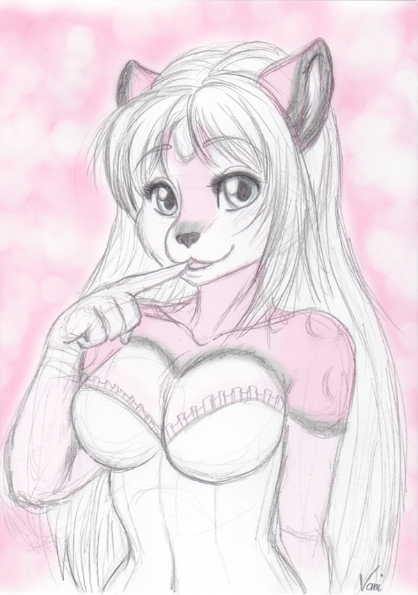 anthro breasts canine clothed clothing female fox looking_at_viewer mammal monochrome open_mouth sketch smile solo vani-fox