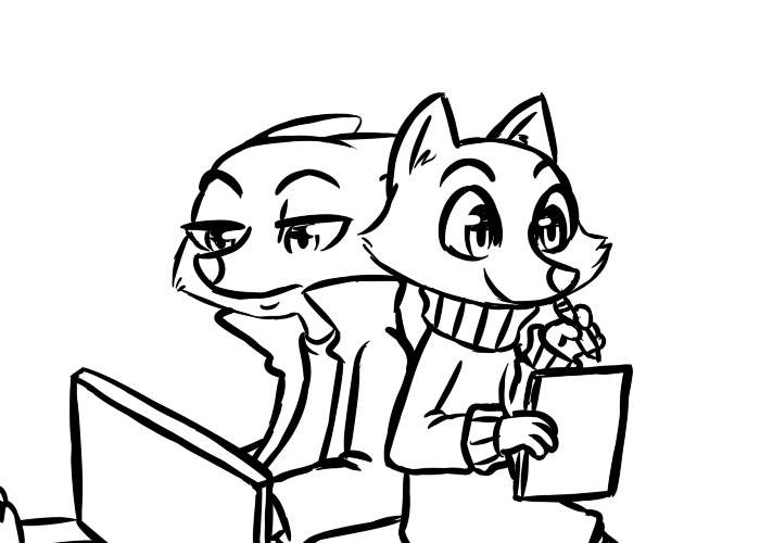 2016 anthro black_and_white clothed clothing computer disney duo fan_character female holding_object inkyfrog laptop male mammal mongoose monochrome pen simple_background tablet white_background zootopia
