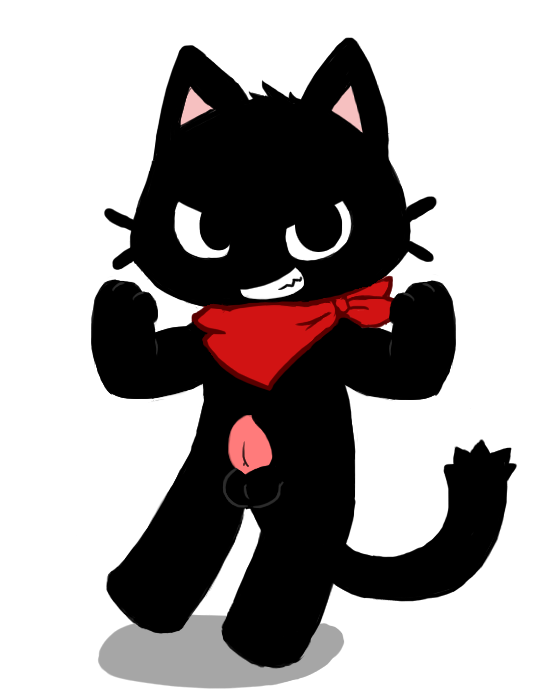 anthro balls bandanna black_fur cat erection feline fur gamercat_(character) looking_at_viewer mammal oob penis simple_background solo the_gamercat white_background