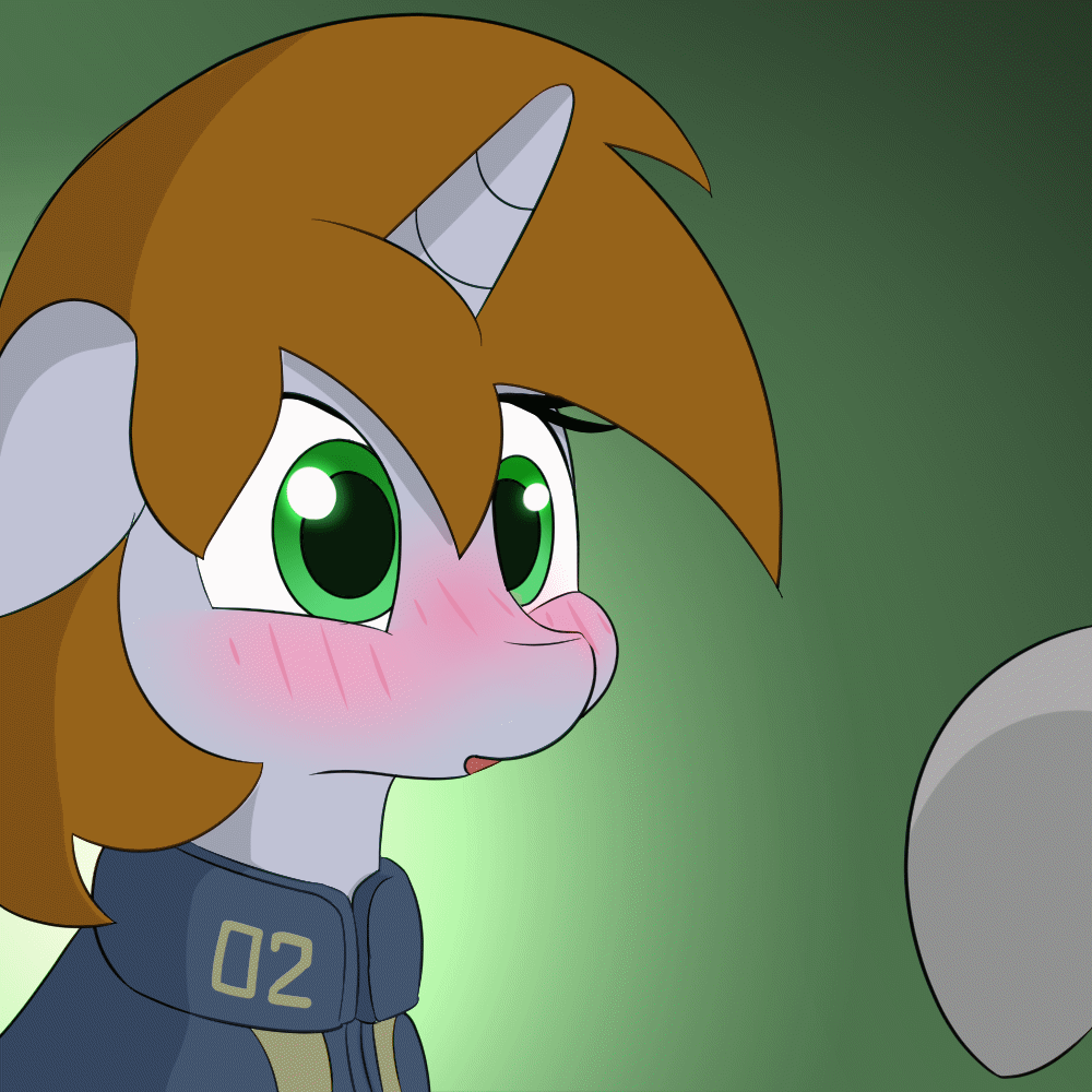 animated blush brown_hair clothed clothing equine fallout fallout_equestria fan_character green_eyes hair horn littlepip mammal my_little_pony n0nnny open_mouth unicorn video_games