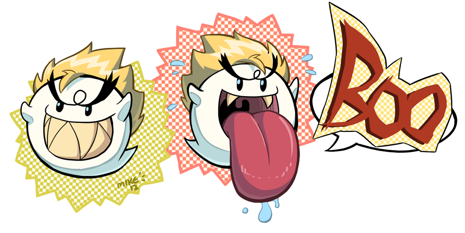 2012 alpha_channel blonde_hair boo_(mario) cel_shading fangs feral hair mario_bros mikeluckas nintendo nude open_mouth open_smile saliva sharp_teeth simple_background smile solo speech_bubble teeth tongue tongue_out toony transparent_background uvula video_games