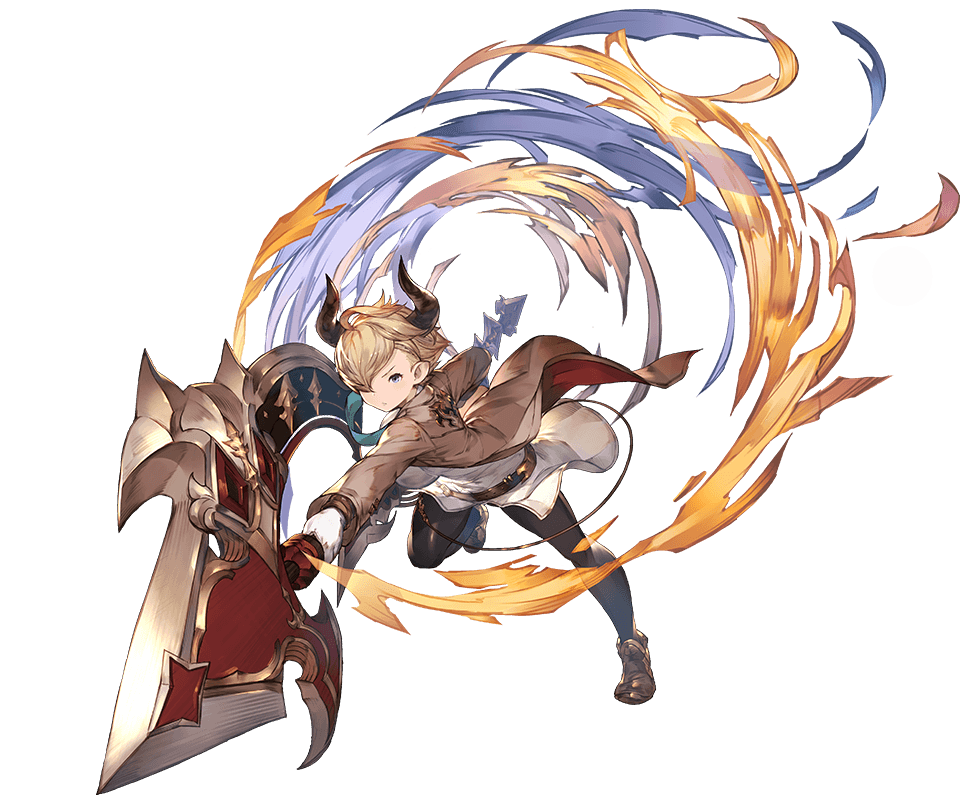 belt black_legwear blonde_hair blue_eyes draph full_body granblue_fantasy hair_over_one_eye holding holding_weapon horns huge_weapon jacket laguna_(granblue_fantasy) minaba_hideo official_art pantyhose pointy_ears shoes short_hair skirt solo transparent_background weapon