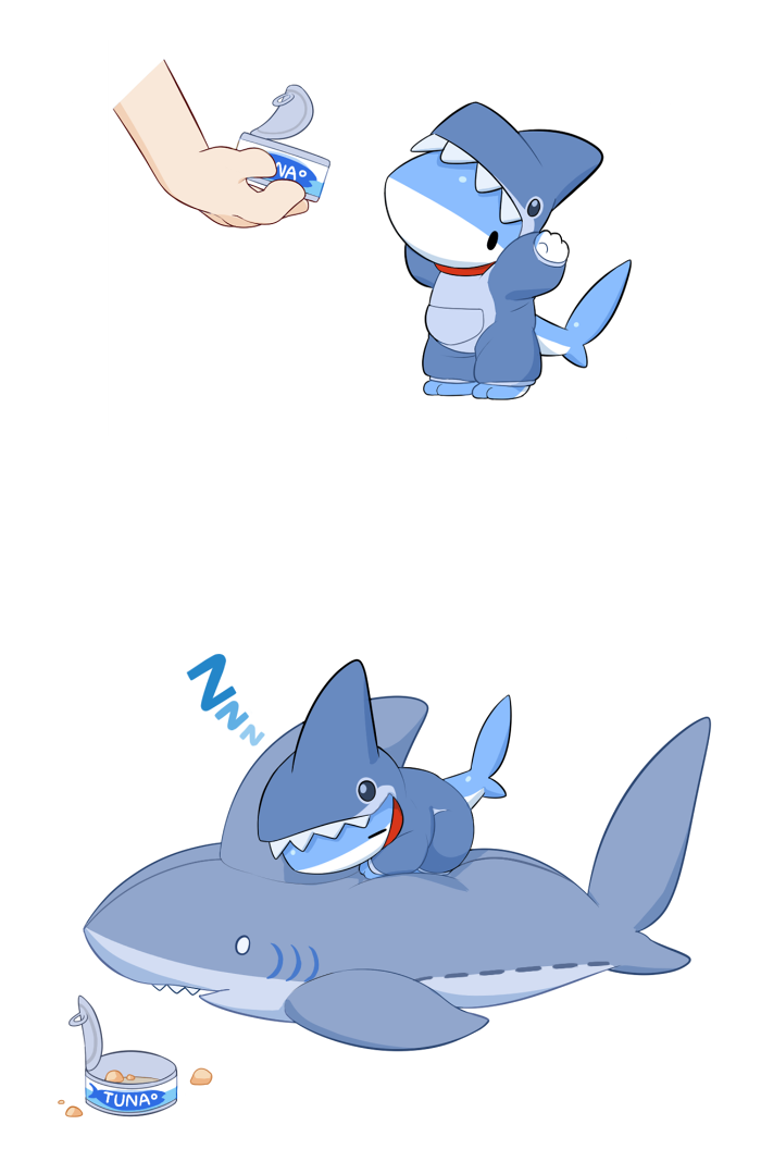 2015 ambiguous_gender can clothing cub cute disembodied_hand empty_eyes eyes_closed fish food happy human mammal marine multiple_images on_top on_top_of onesie pajamas pet plushie semi-anthro shark simple_background sleeping solo_focus vress- vress_(character) white_background young