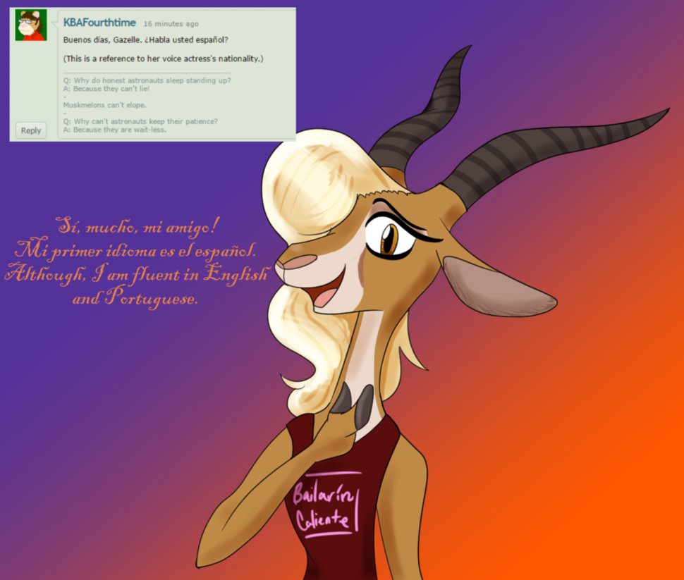 2016 answer antelope anthro ask_blog clothed clothing dialogue digital_media_(artwork) disney english_text female fur gazelle gazelle_(zootopia) hair horn looking_at_viewer mammal question simple_background smile solo solratic text zootopia