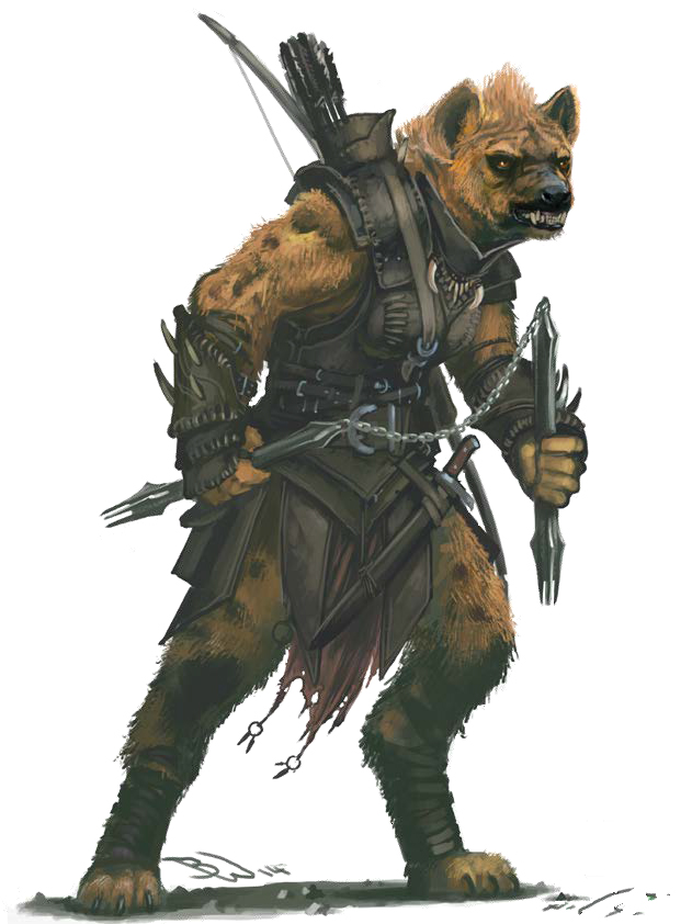 armor arrow bow dungeons_&amp;_dragons female flind flindbar gnoll hyena leather leather_armor mammal official_art pathfinder scowling solo weapon