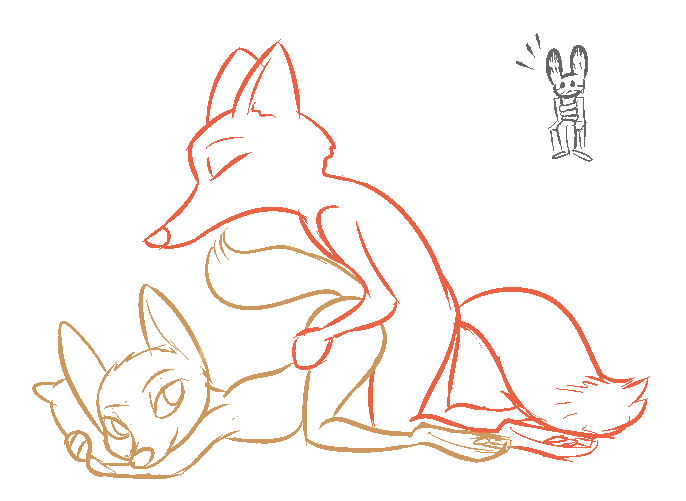 2017 adultery all_fours anthro arctic_fox arms_tied bound canine clothed clothing cuckold disney doggystyle female fox from_behind_position group jack_savage lagomorph male male/female mammal nick_wilde rabbit restricted_palette sex side_view simple_background sitting skye_(zootopia) smile tggeko white_background zootopia