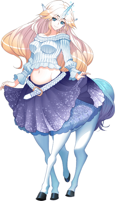 1girl blonde_hair blue_eyes centaur character_request monster_musume_no_iru_nichijou official_art unicorn