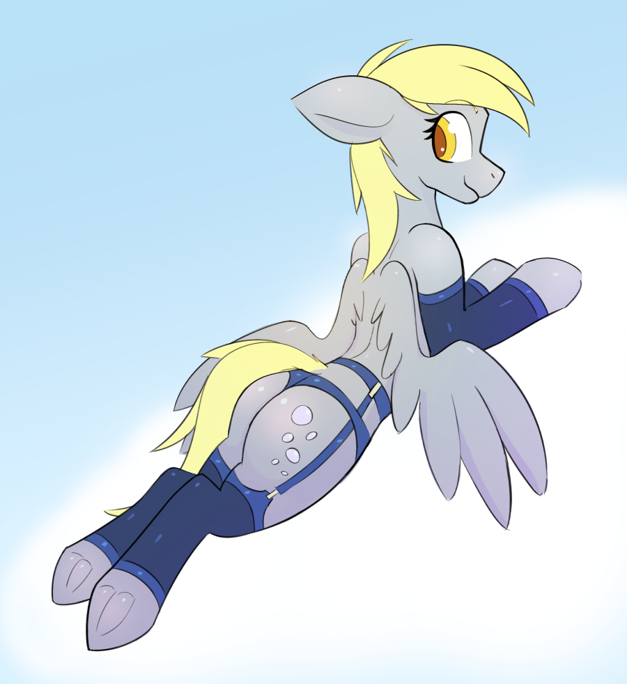 blonde_hair butt clothed clothing cutie_mark derpy_hooves_(mlp) equine female friendship_is_magic hair looking_back mammal my_little_pony pegasus pony-butt-express raised_eyebrows smile solo wings