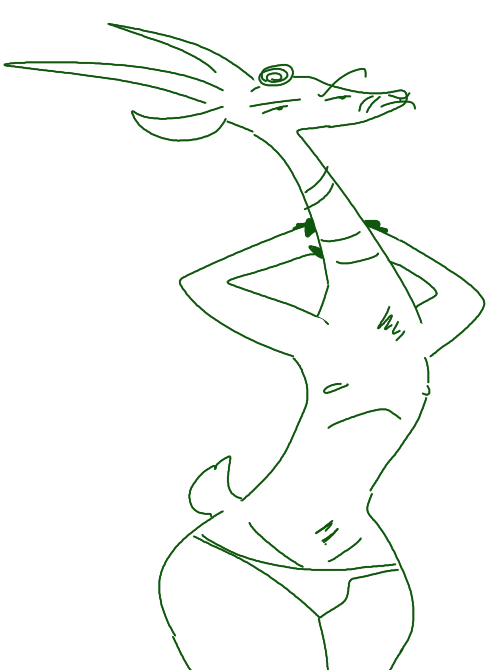 2017 antelope anthro armpits clothed clothing disney fan_character green_and_white hands_behind_head male mammal monochrome nipples pose simple_background solo the_weaver the_weaver_(character) topless white_background zootopia