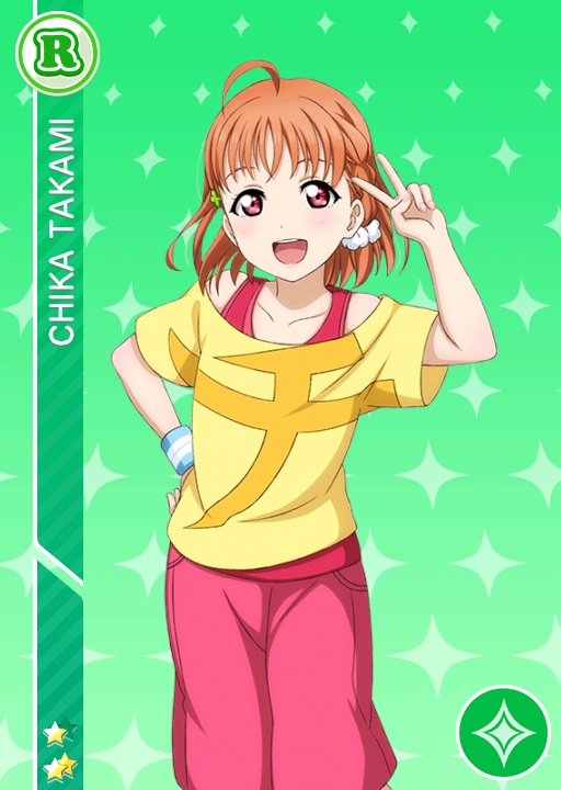 ahige blush braids character_name dress happy love_live!_school_idol_festival love_live!_sunshine!! orange_hair red_eyes short_hair shorts takami_chika