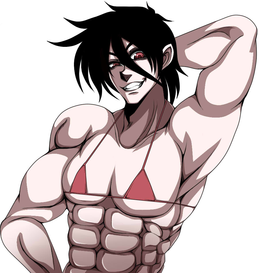 1boy alucard bikini black_hair crossdressing hellsing hikora muscles nude vampire