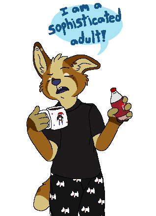 2013 aliasing alpha_channel anthro beverage black_bottomwear black_clothing black_pants black_shirt black_topwear blue_(bluekyokitty) blue_nose blue_speech_bubble blue_text blue_tongue bluekyokitty bottle bottomwear brown_body brown_fur canid canine canis clothed clothing container dialogue digital_drawing_(artwork) digital_media_(artwork) domestic_dog dr_pepper english_text eyebrows eyes_closed flat_colors fully_clothed fur half-length_portrait handwritten_text herding_dog holding_beverage holding_bottle holding_container holding_mug holding_object low_res male mammal mixed_breed mug open_mouth pajama_pants pants pastoral_dog portrait raised_eyebrows sebdoggo shirt simple_background solo speech_bubble t-shirt tail tan_body tan_fur tan_inner_ear teeth text tongue topwear trans_(lore) trans_man_(lore) transparent_background welsh_corgi