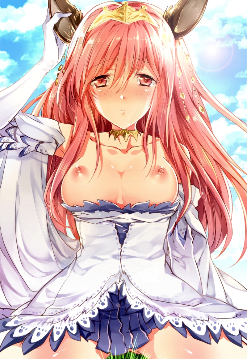 bad_id bad_pixiv_id blush breasts erune gloves granblue_fantasy henriette_(shingeki_no_bahamut) large_breasts long_hair looking_at_viewer pink_hair raimu_(yuzu-raimu) red_eyes shingeki_no_bahamut solo tiara