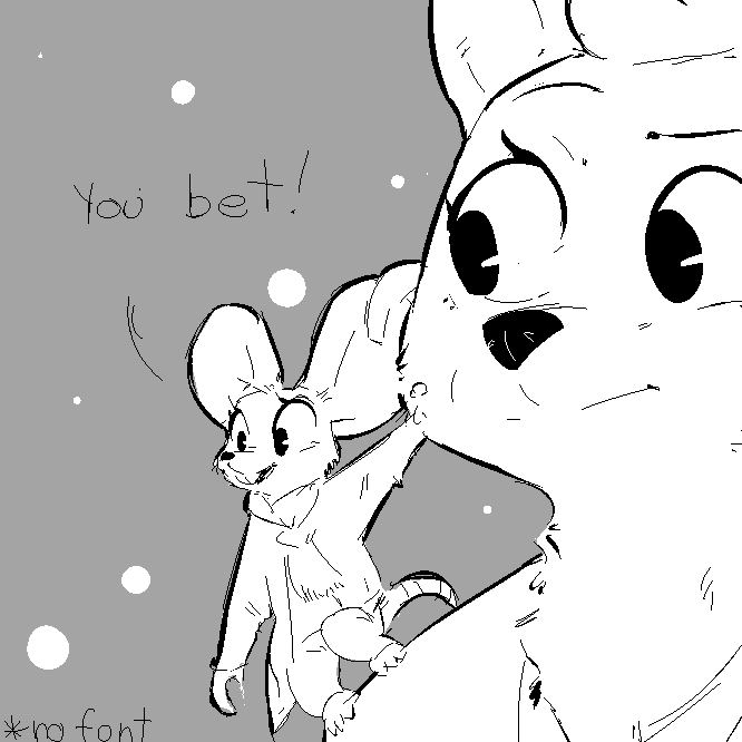 2017 anthro black_and_white buckteeth canine clothed clothing dialogue disney duo english_text female fox grey_background mammal monochrome mouse on_shoulder replytoanons rodent simple_background snow snowing teeth text zootopia
