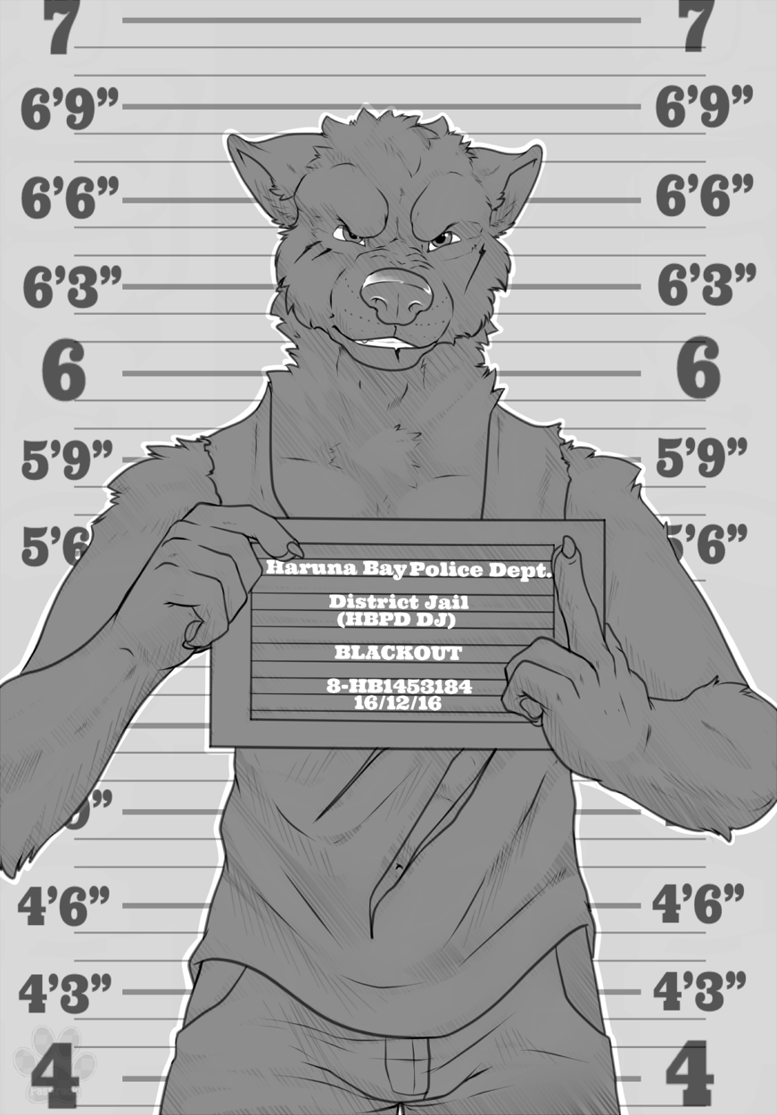 anthro canine clothed clothing fasttrack37d looking_at_viewer male mammal monochrome scar solo standing torn_clothing
