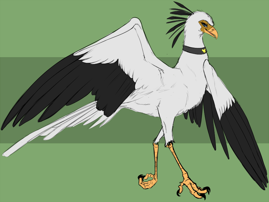 4_toes ambiguous_gender arthropod avian beak bird black_feathers blue_iris claws collar feathers insect invalid_color invalid_tag joe's_shirt looking_at_viewer moth pattern_background pregoo secretary_bird simple_background smile striped_background talons toes white_feathers wings