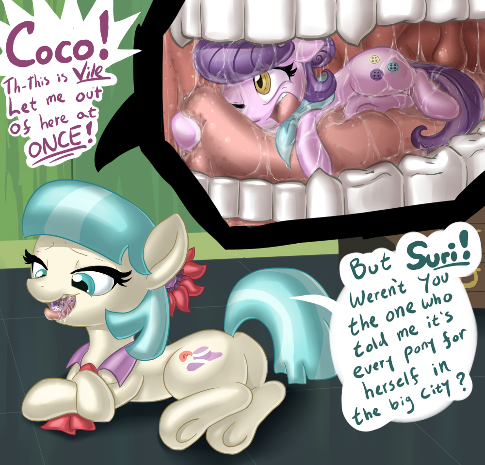 coco_pommel_(mlp) cottoncandy drooling equine friendship_is_magic horse internal invalid_tag mammal micro my_little_pony pony saliva suri_polomare_(mlp) teeth tongue tongue_out uvula vore