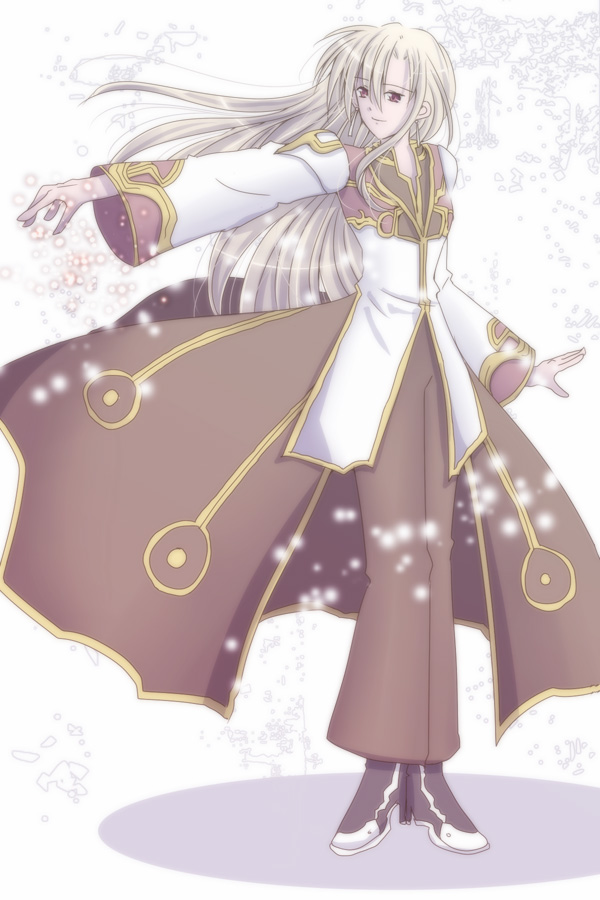 1girl black_shoes blonde_hair brown_coat closed_mouth coat commentary_request crossdressing dated_commentary flat_chest full_body gold_trim high_priest_(ragnarok_online) long_hair long_sleeves multicolored_coat parted_bangs ragnarok_online red_coat sharari shoes smile solo standing two-tone_coat white_coat