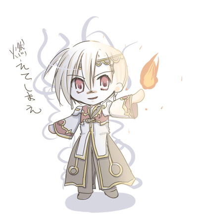 1boy aura blonde_hair brown_coat brown_pants brown_shoes chibi chibi_only coat commentary_request dated_commentary fire full_body gold_trim high_priest_(ragnarok_online) long_sleeves looking_at_viewer lowres male_focus multicolored_coat open_mouth pants pyrokinesis ragnarok_online red_coat red_eyes sharari shoes short_hair simple_background smile solo standing translation_request two-tone_coat white_background white_coat