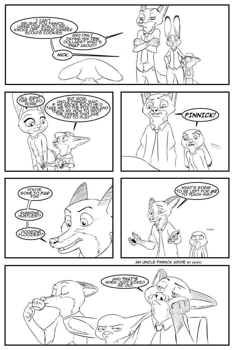2017 akiric anthro black_and_white canine clothed clothing comic cub dialogue disney english_text female fennec finnick fox group judy_hopps lagomorph male mammal monochrome mrs_wilde nick_wilde rabbit text young zootopia