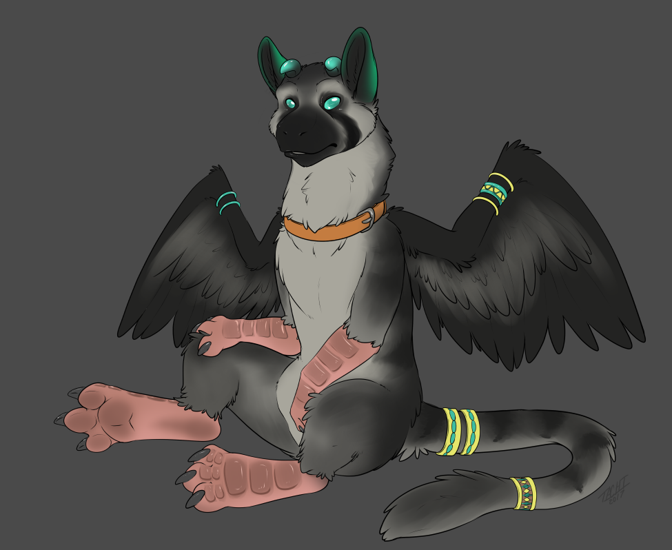 ambiguous_gender anthro avian beak chimera collar feathered_wings feathers featureless_crotch hybrid kaptcha looking_at_viewer solo spread_wings the_last_guardian trico wings