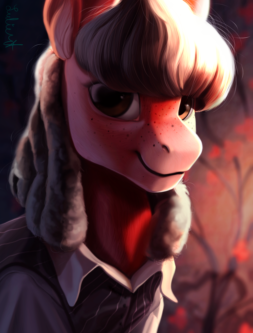 brown_eyes clothed clothing equine fan_character feral lulemt mammal my_little_pony smile solo standing ta_fur tan_hair
