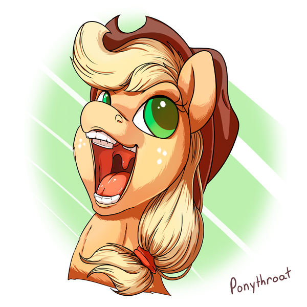 applejack_(mlp) bust_(disambiguation) friendship_is_magic happy hat mouth_shot my_little_pony open_mouth ponythroat portrait solo tongue tongue_out uvula