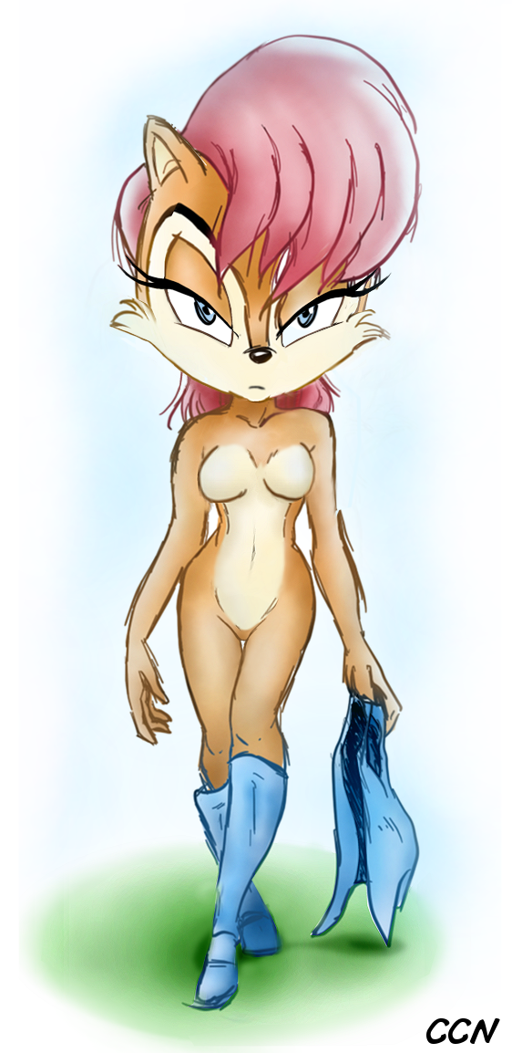 anthro blue_eyes boots brown_fur chadthecartoonnut chipmunk clothing female footwear fur hair looking_at_viewer mammal red_hair rodent sally_acorn solo sonic_(series) vest