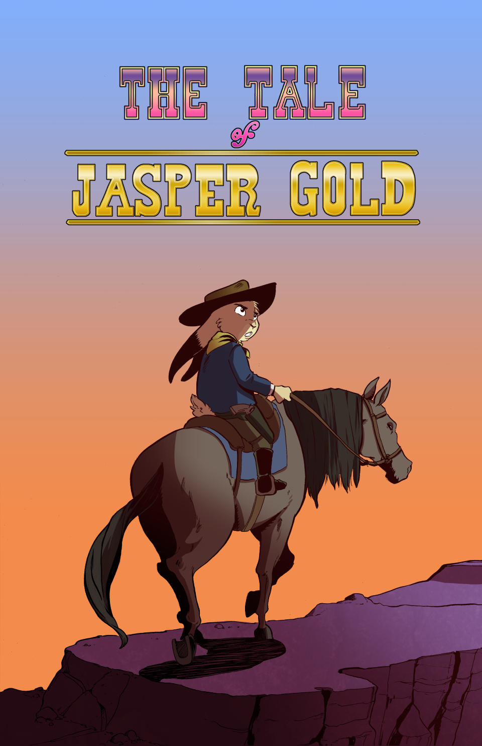 anthro clothing comic cowboy_hat duo equid equine feral hat headgear headwear hi_res horse jamil_gonzalez jasper_gold_(character) lagomorph leporid male mammal promontory_(geography) rabbit riding_horse rock the_tale_of_jasper_gold western wild_west