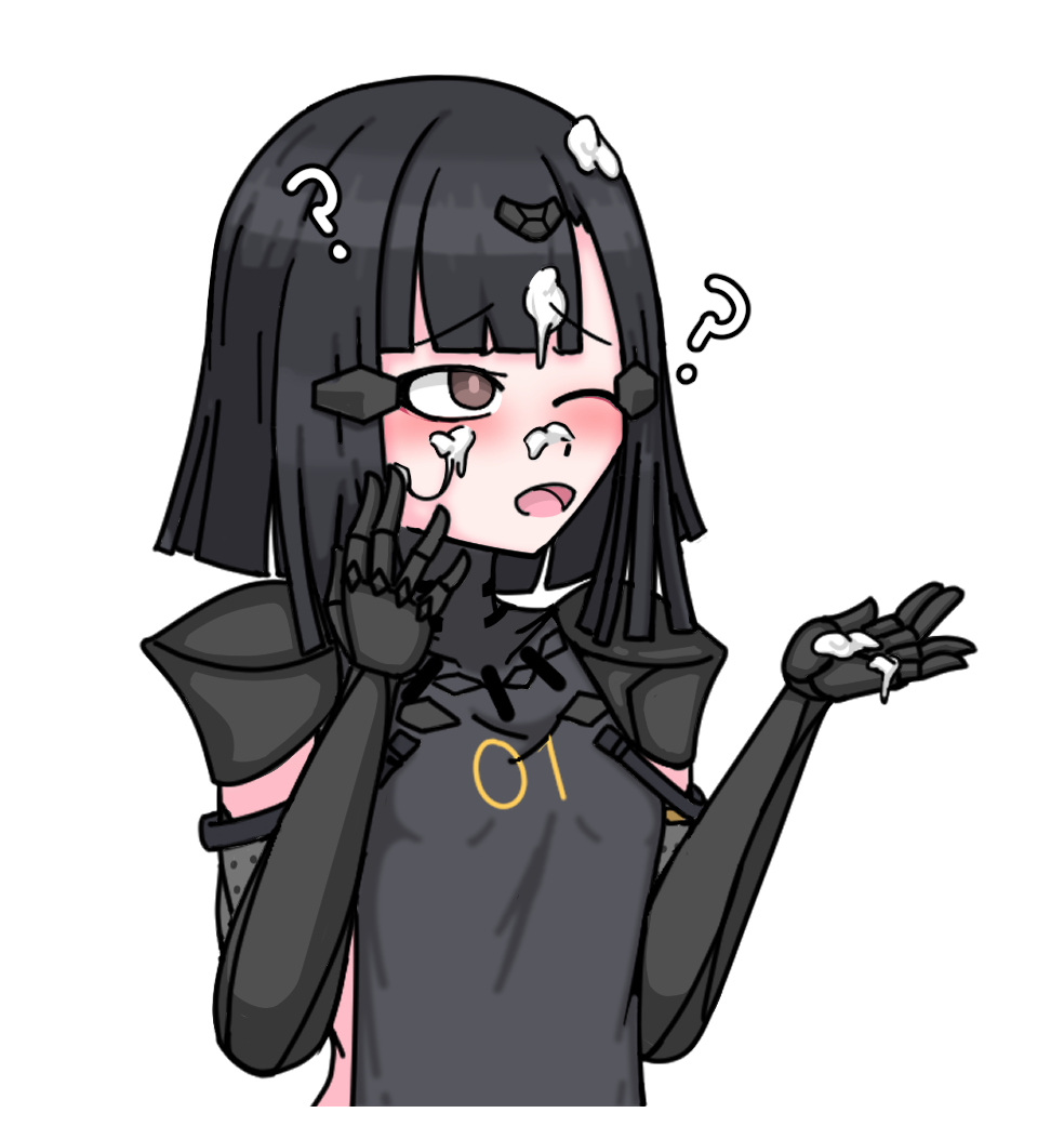 1girl ? anna_(girls'_frontline) black_dress black_hair blush breasts dress girls'_frontline nyto_(girls'_frontline) one_eye_closed open_mouth small_breasts solo suggestive_fluid thatpervtako upper_body yogurt