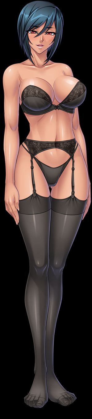 1girl black_legwear breasts female full_body garter_belt kagami_hirotaka kangoku_senkan kangoku_senkan_2 kangoku_senkan_3 large_breasts lilith-soft lingerie naomi_evans panties red_eyes short_hair solo thighhighs underwear