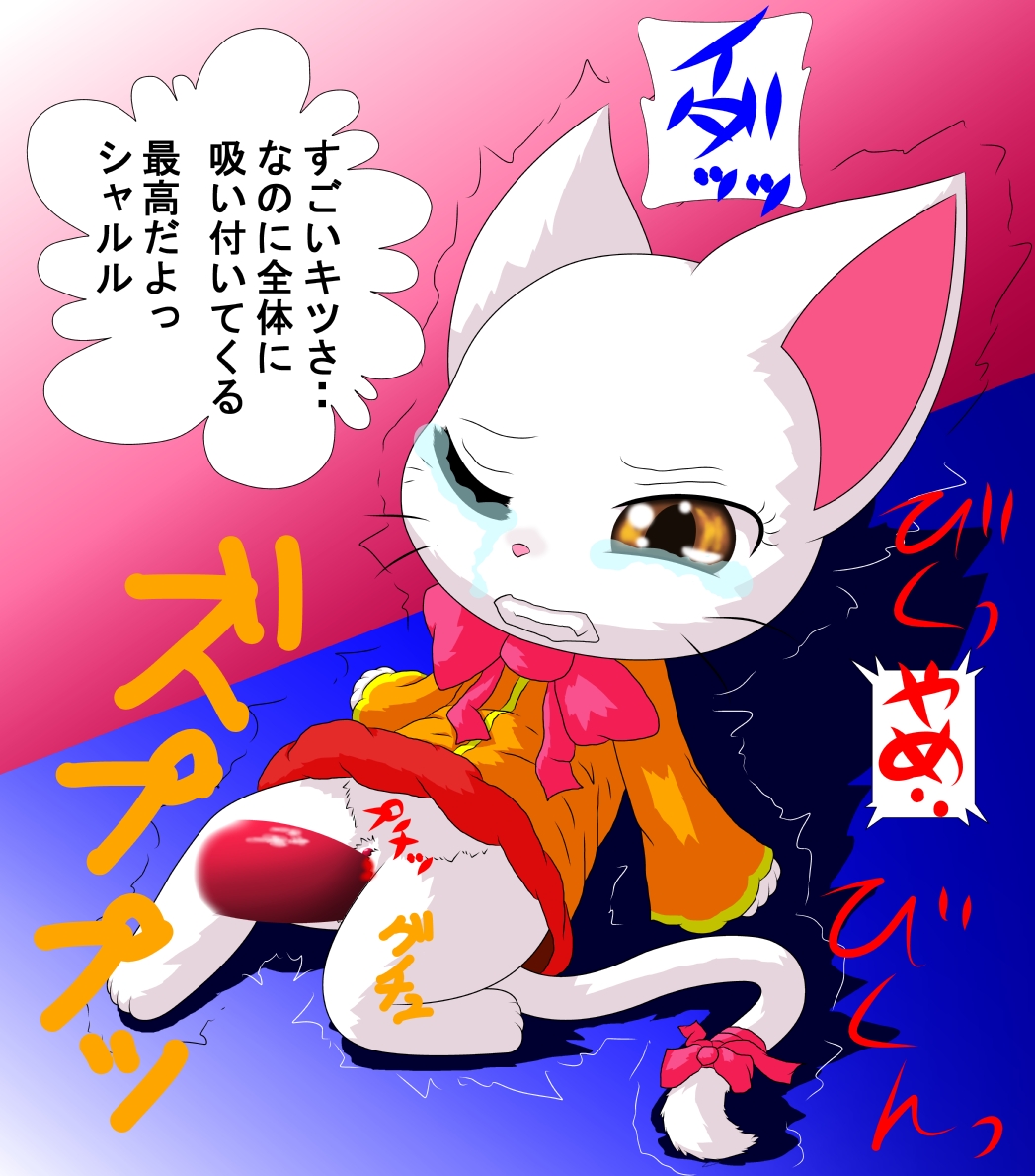 blood brown_eyes cat charle clothing crying dress exceed fairy_tail feline forced japanese_text long_tail mammal penetration penis pussy rape ribbons tail_ribbon tears text translation_request vaginal vaginal_penetration virgin whitecat-blackcat