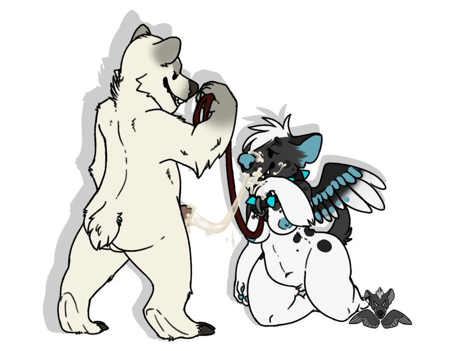 backsack balls bear breasts chibi collar cum cum_on_face domination female hybird hyena leash magpiehyena magpiehyena_(character) male male/femalel male_domination mammal polar_bear slightly_chubby smile wings