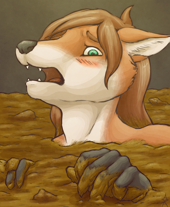 anthro blush brown_hair canine feces fox green_eyes hair invalid_tag looking_at_viewer male mammal open_mouth scared scat scataraxia solo