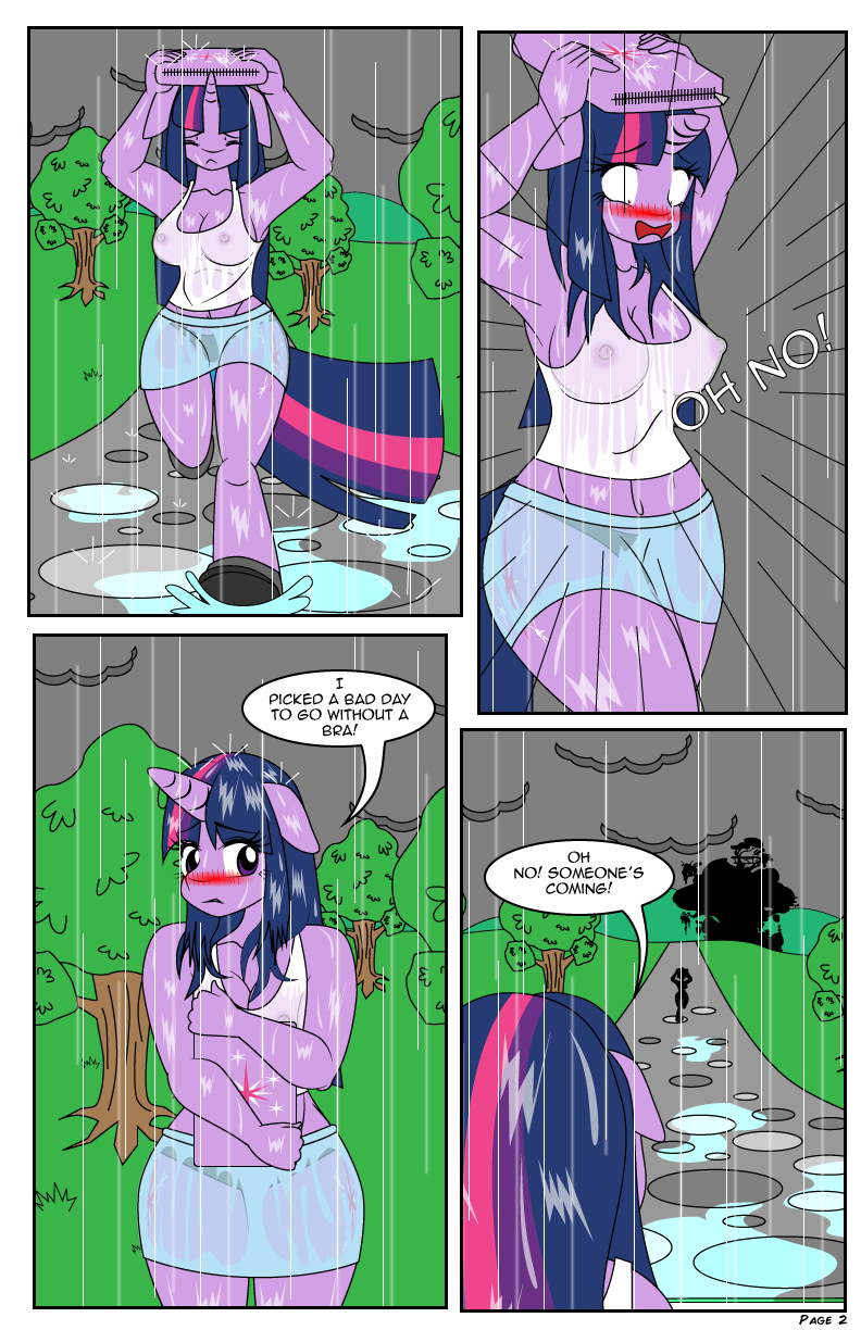 anthro anthrofied armpits arms_above_head blush breasts cleavage clothed clothing cloud comic covering cutie_mark dekomaru embarrassed equine eyes_closed female friendship_is_magic fur grass hair hi_res horn looking_down mammal multicolored_hair my_little_pony navel nipples open_mouth outside panties path puddle purple_eyes purple_fur purple_hair purse raining running shirt shocked skirt storm tank_top thehotroom translucent tree twilight_sparkle_(mlp) two_tone_hair underwear unicorn wet wet_fur wet_hair wet_shirt