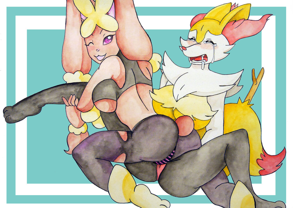 2015 anthro big_breasts blush bra braixen breasts camel_toe clothing dipstick_tail drooling duo eyes_closed female kneeling leg_grab legwear looking_at_viewer looking_back mega_evolution mega_lopunny miyuki-chan88 multicolored_tail naturally_censored nintendo one_eye_closed open_mouth open_smile pain panties pok&eacute;mon purple_eyes rear_view saliva simple_background sitting smile sports_bra spread_legs spreading stockings tears tight_clothing under_boob underwear video_games wink wrestling