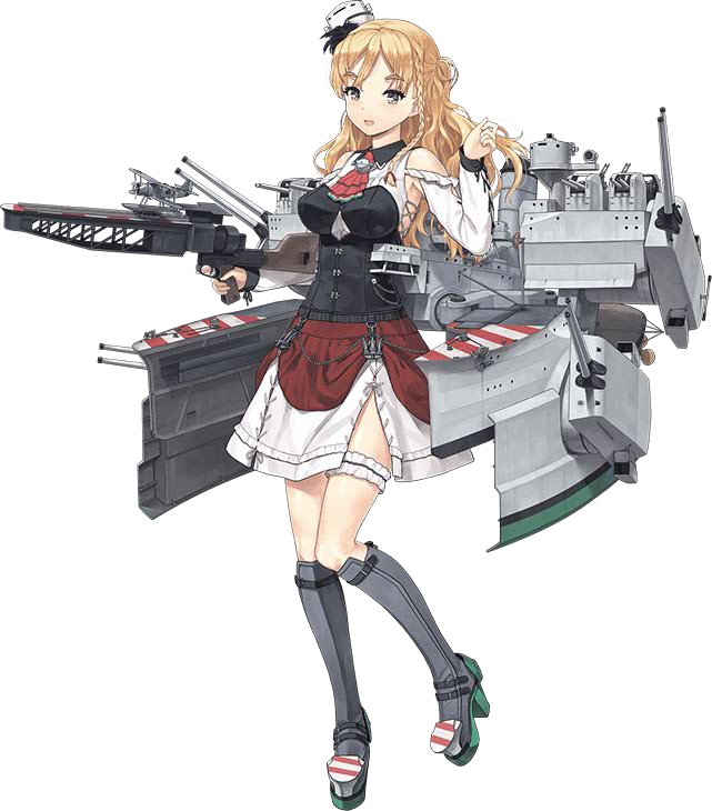 :o anchor bare_shoulders blonde_hair boots braid breasts breda_30 cannon cleavage_cutout corset french_braid full_body garters hat high_heel_boots high_heels jiji jpeg_artifacts kantai_collection knee_boots large_breasts layered_skirt long_hair long_sleeves lossy-lossless machinery miniskirt official_art open_mouth remodel_(kantai_collection) skirt solo thigh_strap transparent_background turret wavy_hair zara_(kantai_collection)