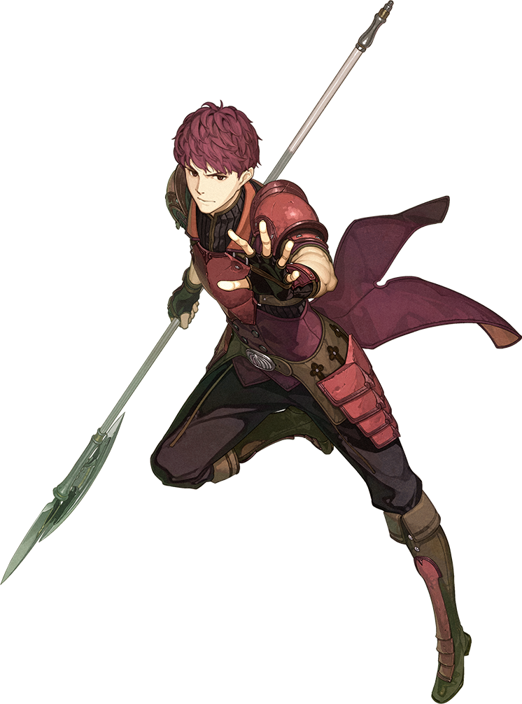 armor boots fingerless_gloves fire_emblem fire_emblem_echoes:_mou_hitori_no_eiyuuou full_body gloves hidari_(left_side) lukas_(fire_emblem) male_focus official_art polearm red_eyes red_hair solo spear transparent_background weapon