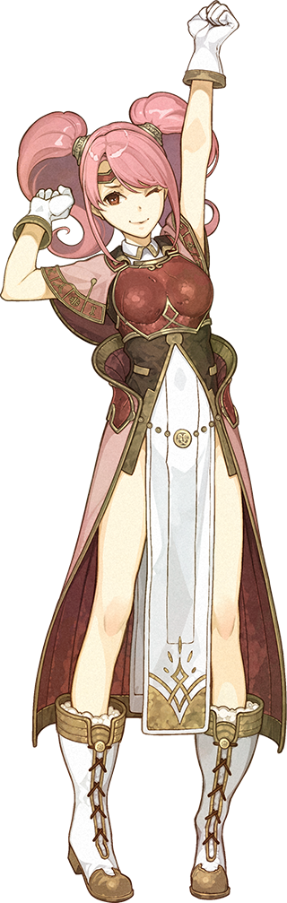 boots cross-laced_footwear curly_hair fire_emblem fire_emblem_echoes:_mou_hitori_no_eiyuuou full_body gloves hidari_(left_side) lace-up_boots long_hair mae_(fire_emblem) official_art one_eye_closed pink_hair solo transparent_background twintails white_footwear