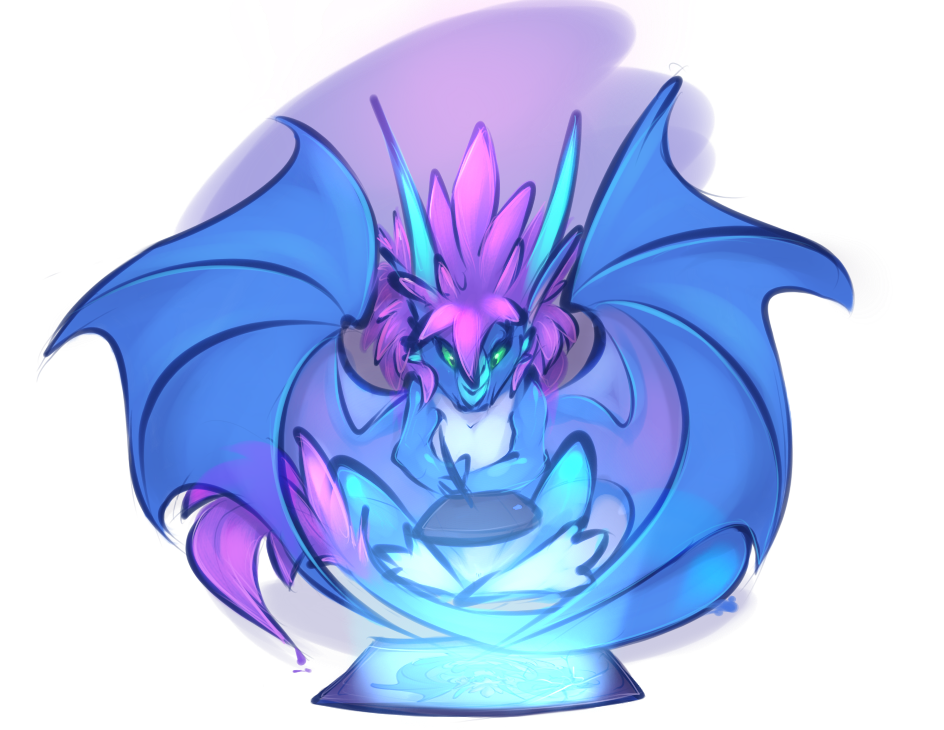 anthro dragon drawing hair horn membranous_wings oksara purple_hair sitting solo wings