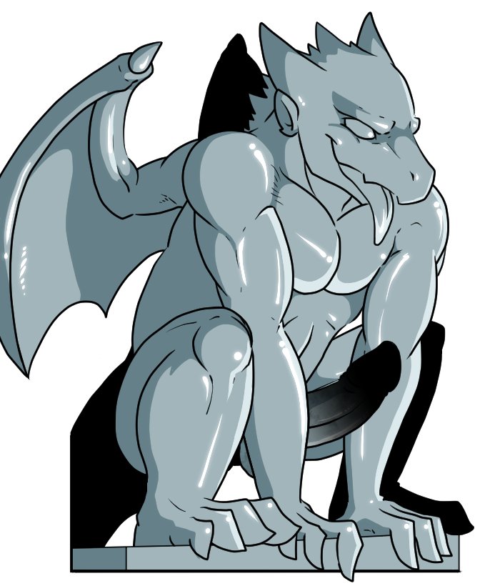 crouching erection gargoyle lizardman1990 male penis simple_background solo tongue tongue_out white_background wings リザードマン