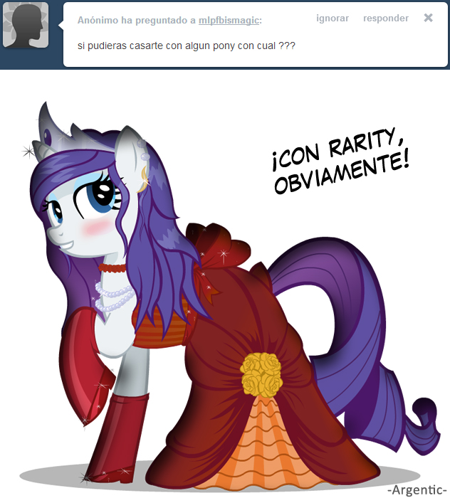 argentic_(artist) blue_eyes classy clothed clothing cute digital_media_(artwork) dress ear_piercing equine eyelashes female friendship_is_magic happy horn mammal my_little_pony piercing rarity_(mlp) smile source_request spanish_text text translation_request unicorn