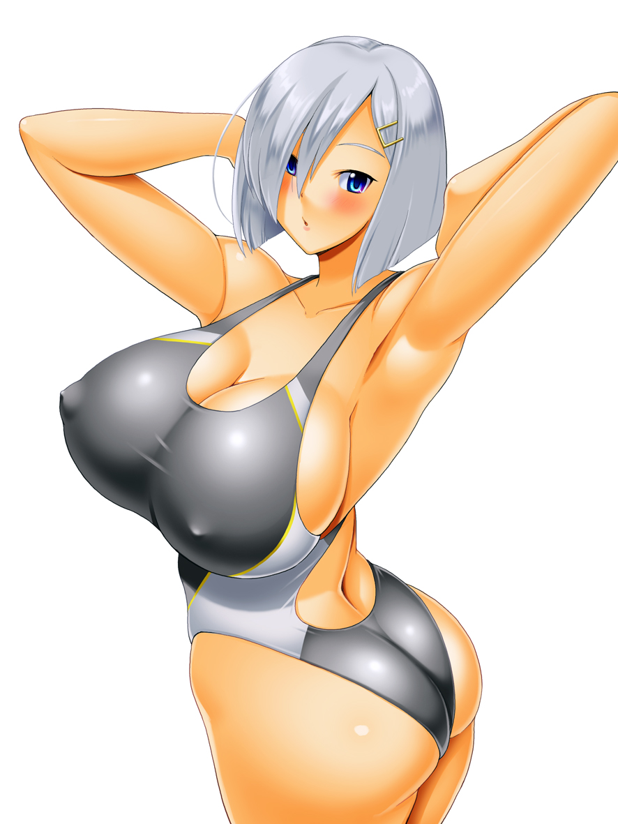 1girl ass breasts kawanuma_uotsuri large_breasts solo swimsuit white_hair