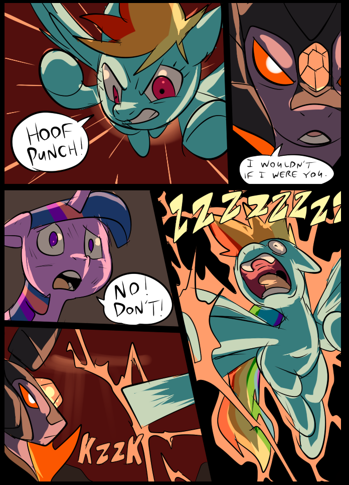 battle cloak clothing comic crown equine feral flying friendship_is_magic gem group horn magic mammal metal_(artist) my_little_pony pain pegasus punch rainbow_dash_(mlp) scratches twilight_sparkle_(mlp) unicorn wings zapped