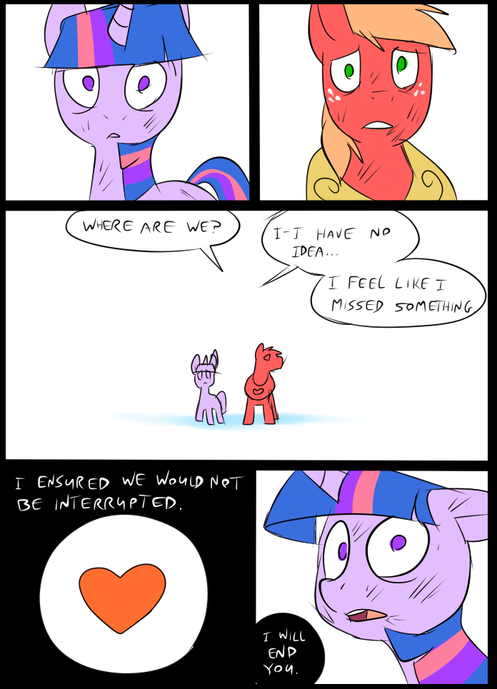 &lt;3 big_macintosh_(mlp) comic earth_pony equine feral friendship_is_magic hair horn horse mammal metal_(artist) my_little_pony pony scratches simple_background twilight_sparkle_(mlp) unicorn unseen_character