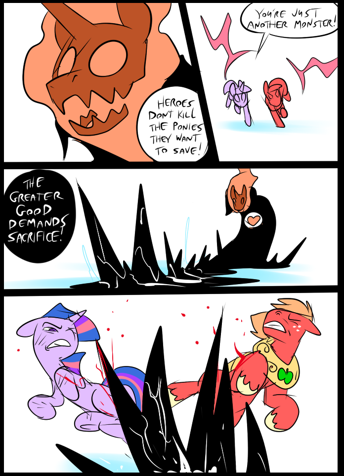 &lt;3 battle big_macintosh_(mlp) blood cloak clothing comic earth_pony equine feral friendship_is_magic group hair horn horse magic mammal metal_(artist) my_little_pony pain pony scratches skull spikes twilight_sparkle_(mlp) unicorn wounded