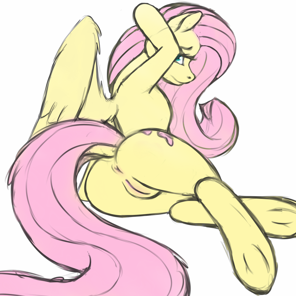 anus equine evilymasterful feathered_wings feathers female feral fluttershy_(mlp) friendship_is_magic looking_at_viewer mammal my_little_pony pegasus pussy sketch solo wings