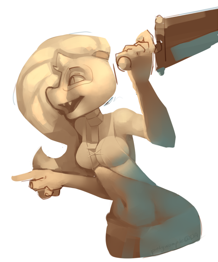 ambiguous_species anthro breasts clothed clothing female melee_weapon navel open_mouth polywomple solo sword weapon wide_hips